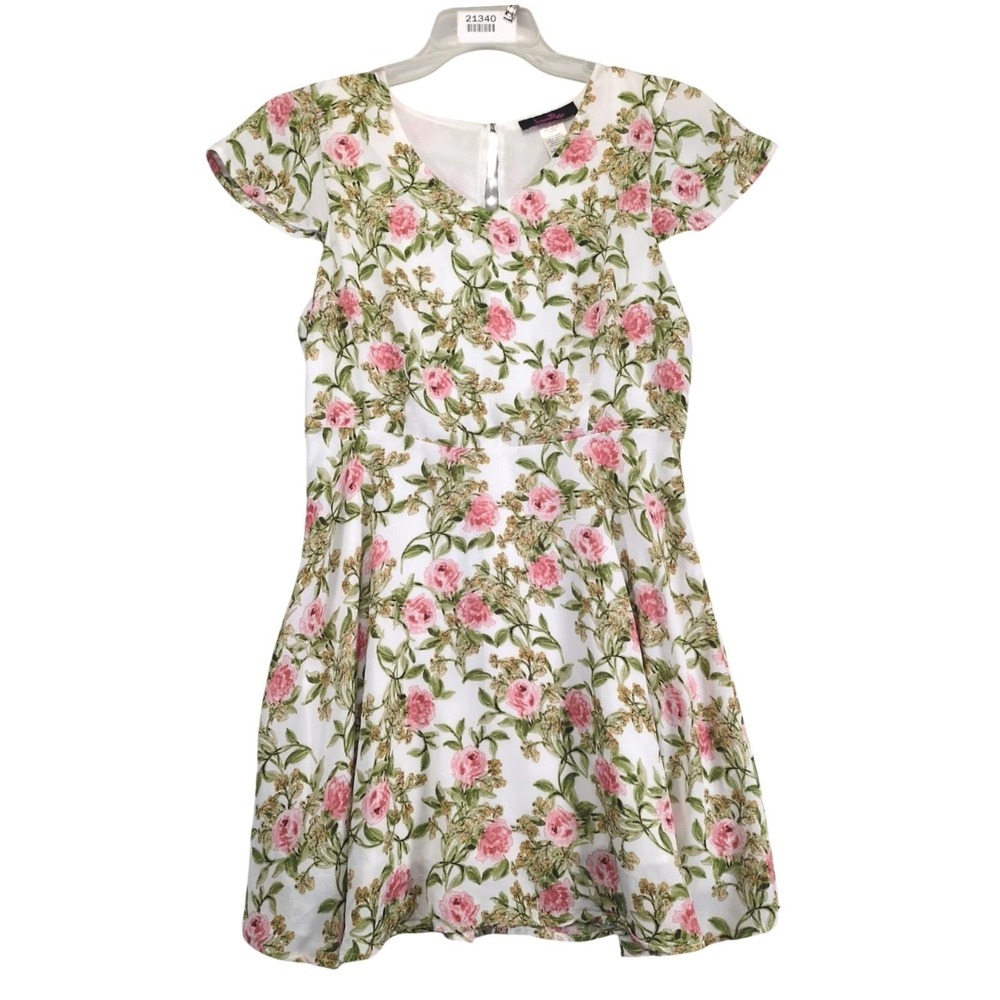 Lorena‎ Rose Rose Floral Dress Sz L Flutter Cap Sleeve Cottage Feminine Coquette